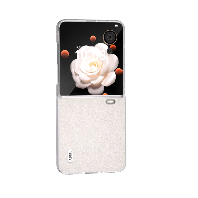 For Honor Magic V Flip ABEEL Frosted Translucent Frame Genuine Leather Wave Phone Case