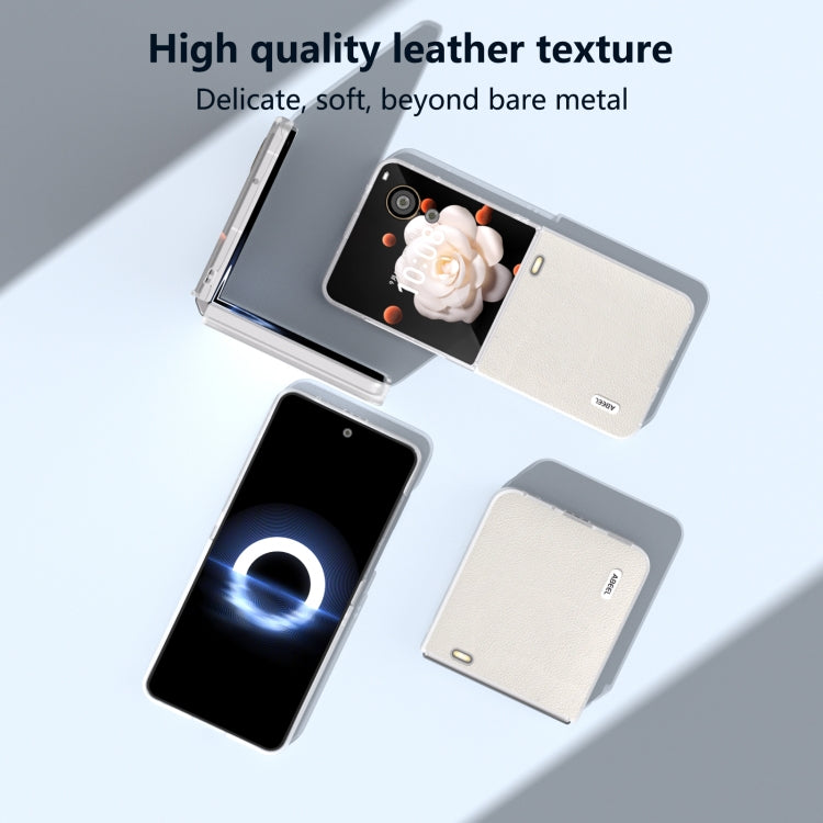 For Honor Magic V Flip ABEEL Frosted Translucent Frame Genuine Leather Wave Phone Case