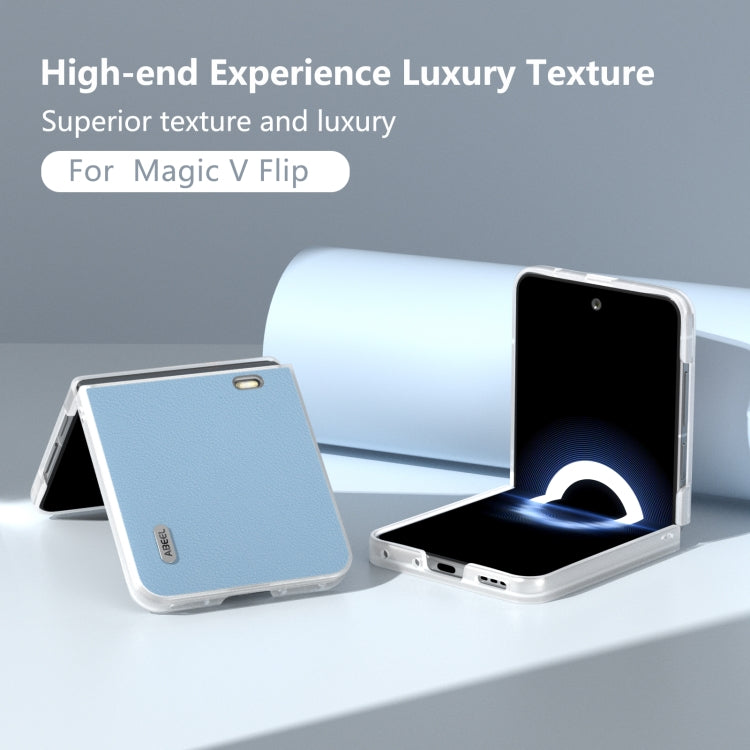 For Honor Magic V Flip ABEEL Frosted Translucent Frame Genuine Leather Wave Phone Case