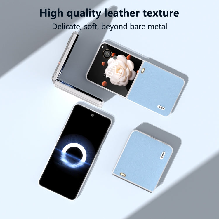 For Honor Magic V Flip ABEEL Frosted Translucent Frame Genuine Leather Wave Phone Case