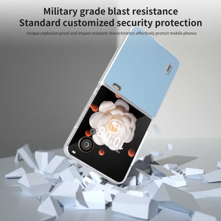 For Honor Magic V Flip ABEEL Frosted Translucent Frame Genuine Leather Wave Phone Case