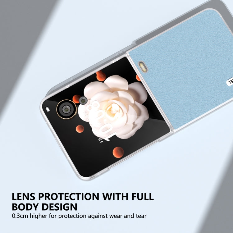 For Honor Magic V Flip ABEEL Frosted Translucent Frame Genuine Leather Wave Phone Case