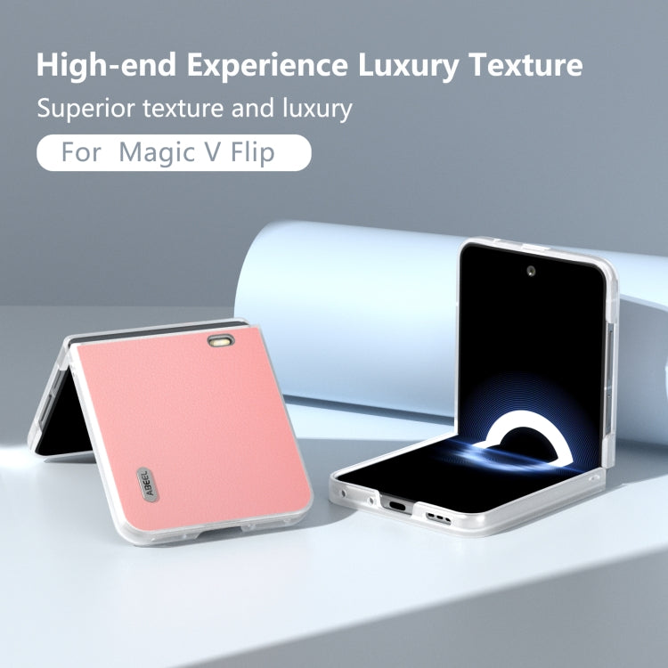 For Honor Magic V Flip ABEEL Frosted Translucent Frame Genuine Leather Wave Phone Case