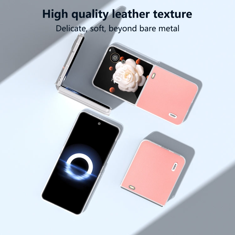 For Honor Magic V Flip ABEEL Frosted Translucent Frame Genuine Leather Wave Phone Case