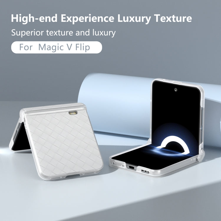For Honor Magic V Flip Three Parts Frosted Translucent Frame Woven Texture PU Phone Case