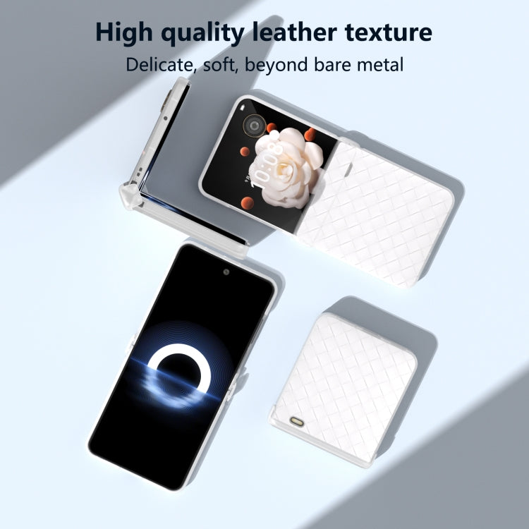 For Honor Magic V Flip Three Parts Frosted Translucent Frame Woven Texture PU Phone Case