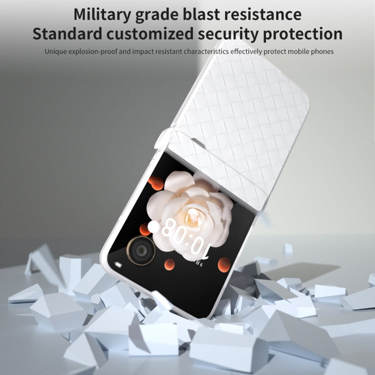 For Honor Magic V Flip Three Parts Frosted Translucent Frame Woven Texture PU Phone Case