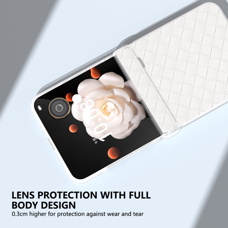 For Honor Magic V Flip Three Parts Frosted Translucent Frame Woven Texture PU Phone Case
