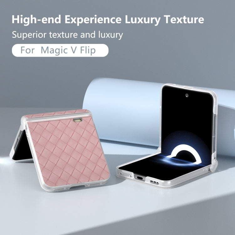 For Honor Magic V Flip Three Parts Frosted Translucent Frame Woven Texture PU Phone Case