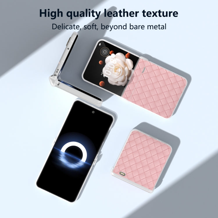 For Honor Magic V Flip Three Parts Frosted Translucent Frame Woven Texture PU Phone Case
