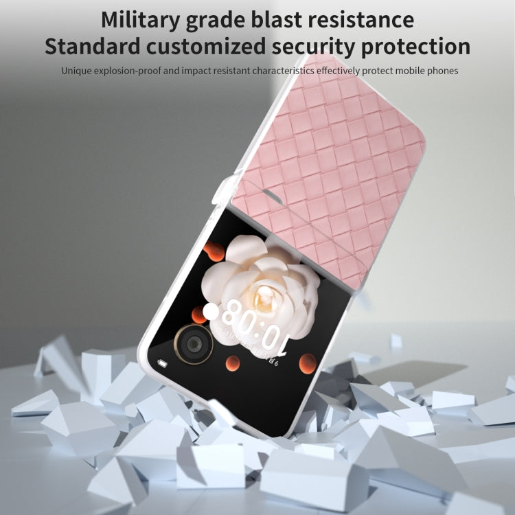 For Honor Magic V Flip Three Parts Frosted Translucent Frame Woven Texture PU Phone Case