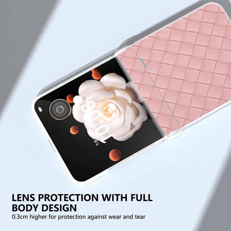 For Honor Magic V Flip Three Parts Frosted Translucent Frame Woven Texture PU Phone Case