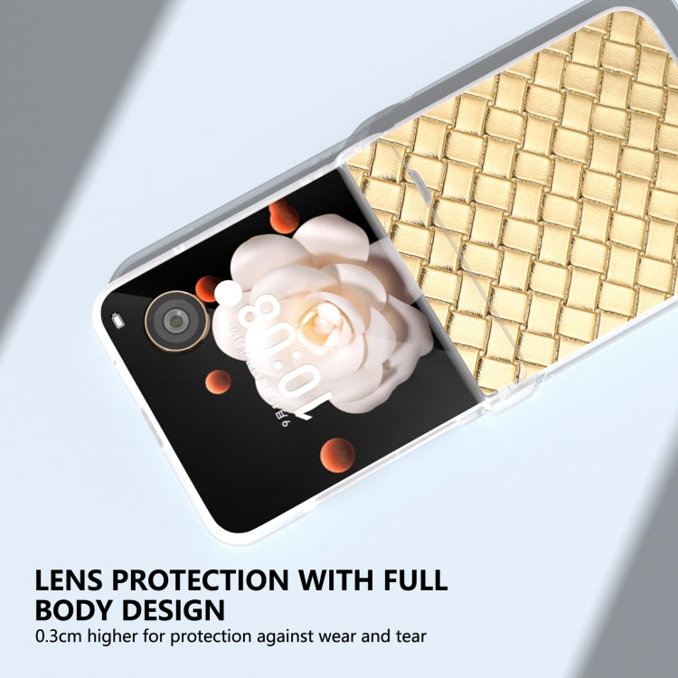 For Honor Magic V Flip Three Parts Frosted Translucent Frame Woven Texture PU Phone Case