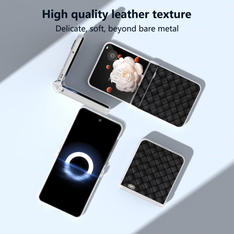 For Honor Magic V Flip Three Parts Frosted Translucent Frame Woven Texture PU Phone Case