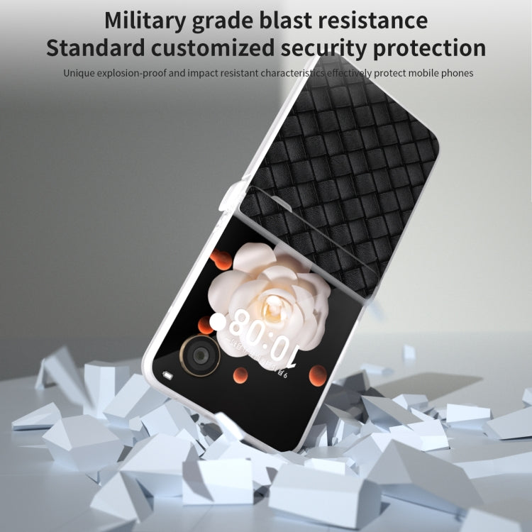 For Honor Magic V Flip Three Parts Frosted Translucent Frame Woven Texture PU Phone Case
