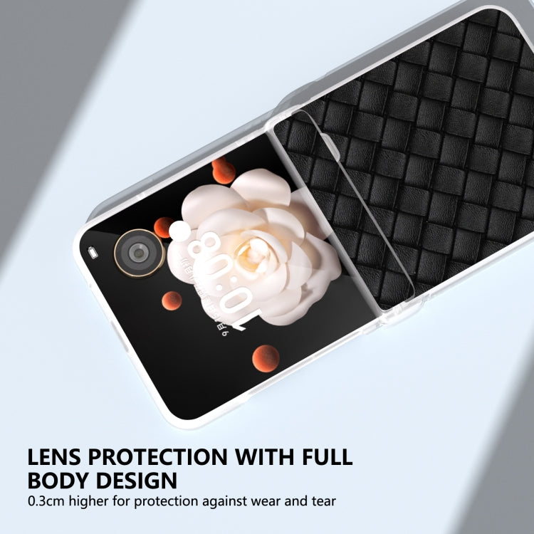 For Honor Magic V Flip Three Parts Frosted Translucent Frame Woven Texture PU Phone Case