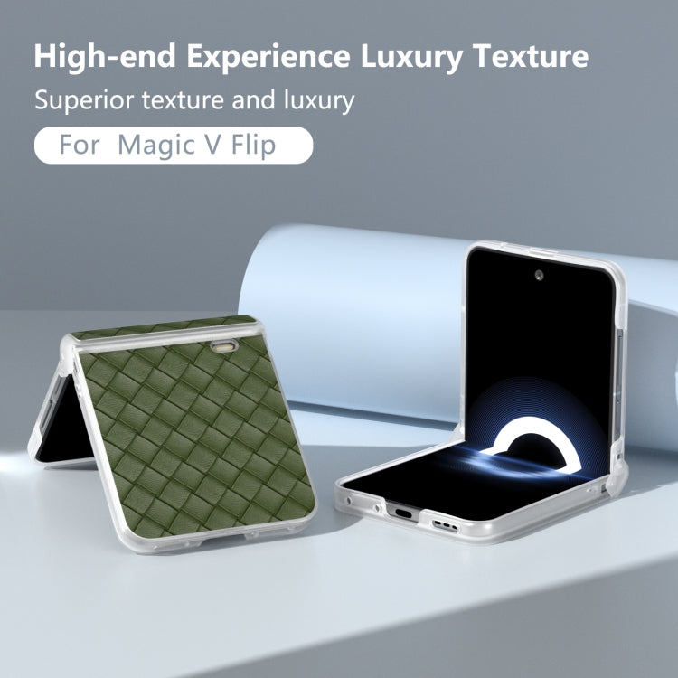 For Honor Magic V Flip Three Parts Frosted Translucent Frame Woven Texture PU Phone Case