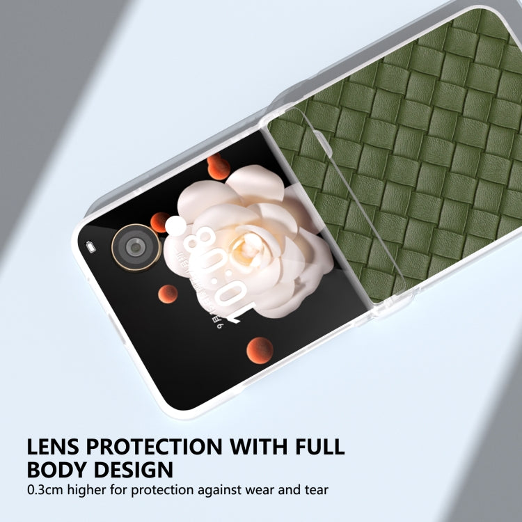 For Honor Magic V Flip Three Parts Frosted Translucent Frame Woven Texture PU Phone Case