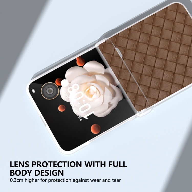 For Honor Magic V Flip Three Parts Frosted Translucent Frame Woven Texture PU Phone Case