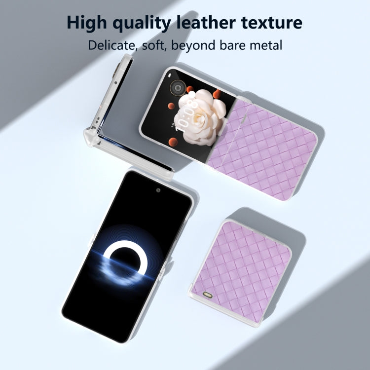 For Honor Magic V Flip Three Parts Frosted Translucent Frame Woven Texture PU Phone Case