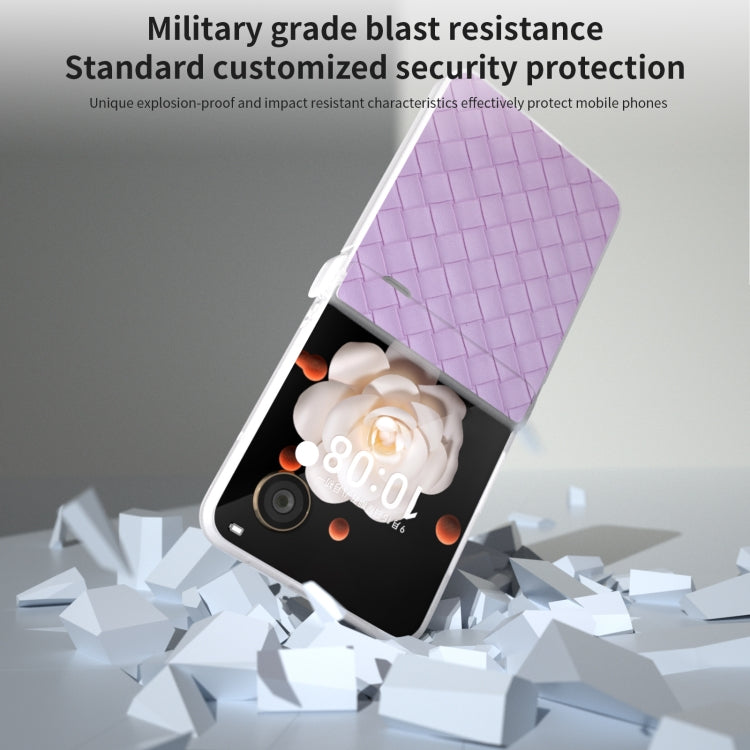 For Honor Magic V Flip Three Parts Frosted Translucent Frame Woven Texture PU Phone Case