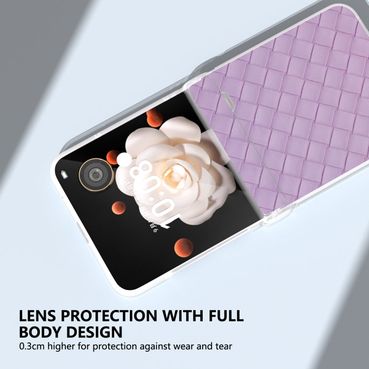 For Honor Magic V Flip Three Parts Frosted Translucent Frame Woven Texture PU Phone Case