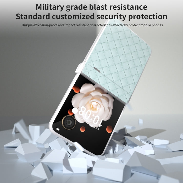 For Honor Magic V Flip Three Parts Frosted Translucent Frame Woven Texture PU Phone Case