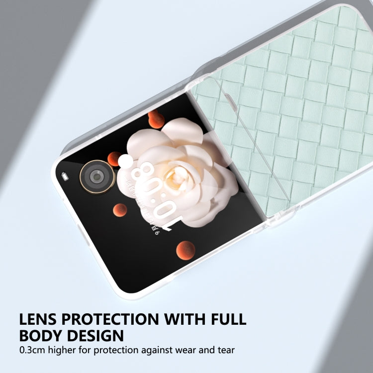 For Honor Magic V Flip Three Parts Frosted Translucent Frame Woven Texture PU Phone Case