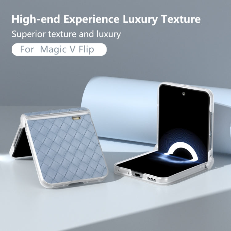 For Honor Magic V Flip Three Parts Frosted Translucent Frame Woven Texture PU Phone Case