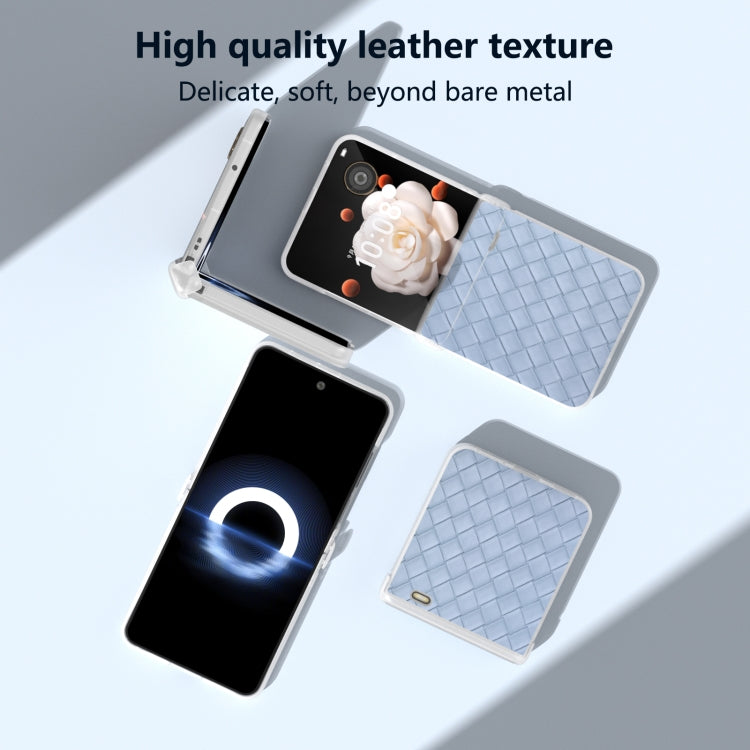 For Honor Magic V Flip Three Parts Frosted Translucent Frame Woven Texture PU Phone Case