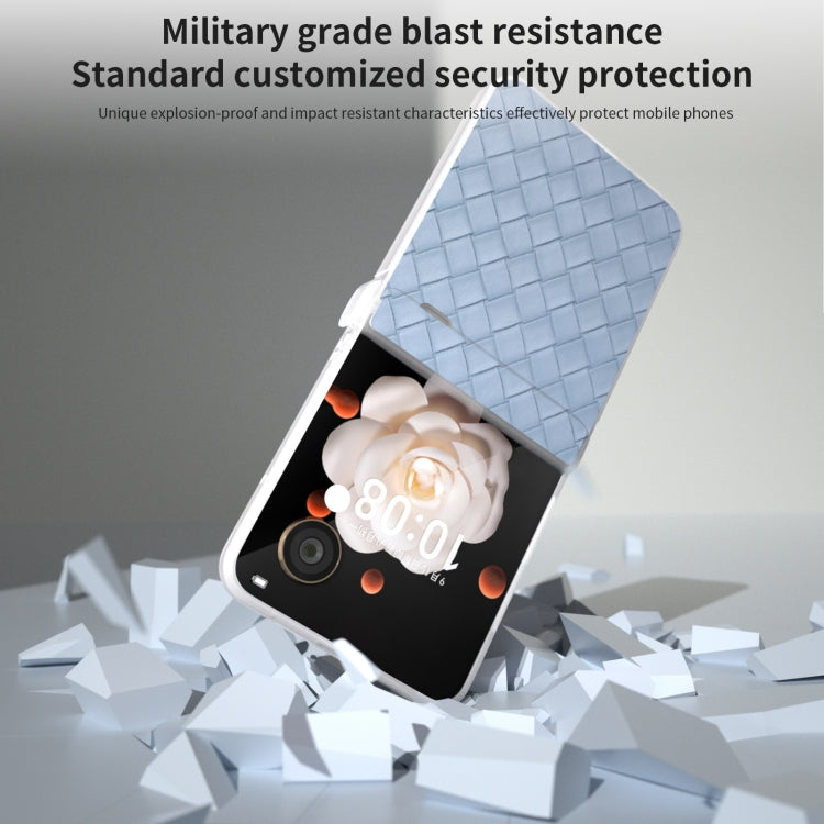 For Honor Magic V Flip Three Parts Frosted Translucent Frame Woven Texture PU Phone Case