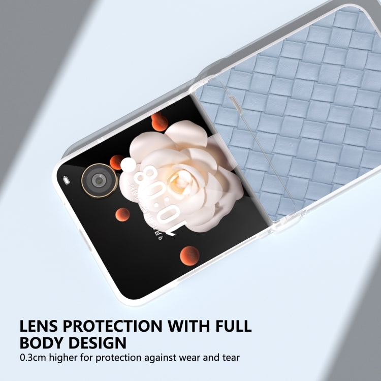 For Honor Magic V Flip Three Parts Frosted Translucent Frame Woven Texture PU Phone Case