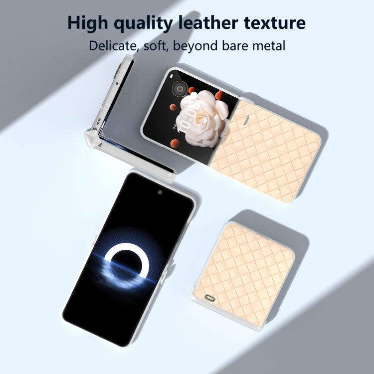 For Honor Magic V Flip Three Parts Frosted Translucent Frame Woven Texture PU Phone Case