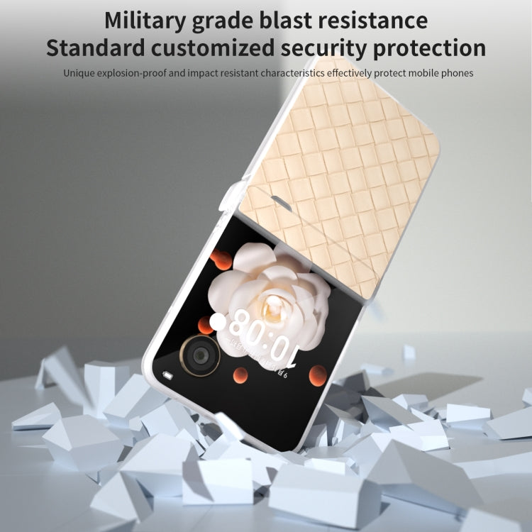 For Honor Magic V Flip Three Parts Frosted Translucent Frame Woven Texture PU Phone Case