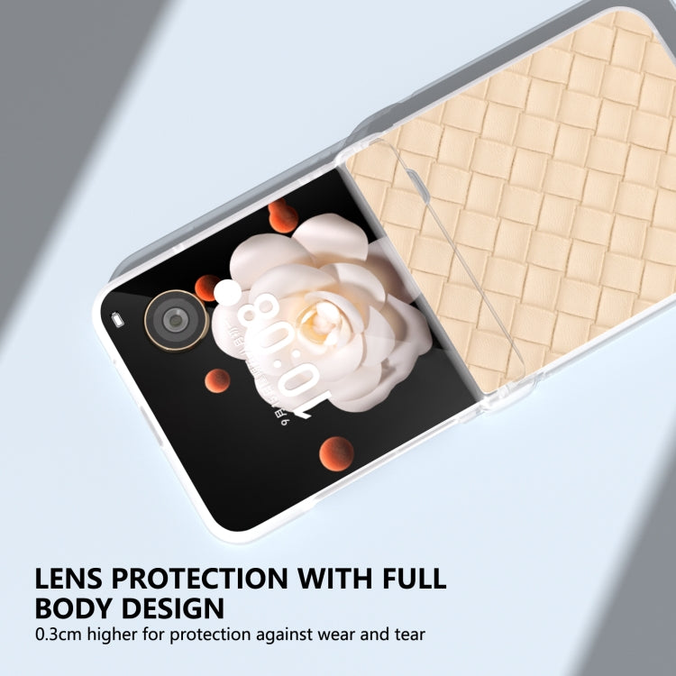 For Honor Magic V Flip Three Parts Frosted Translucent Frame Woven Texture PU Phone Case