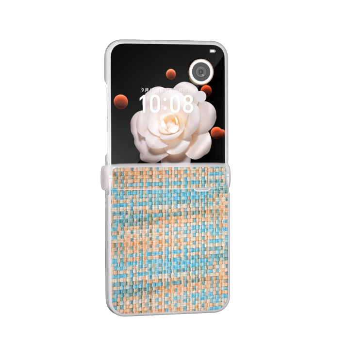 For Honor Magic V Flip Three Parts Frosted Translucent Frame Color Lattice Texture PU Phone Case