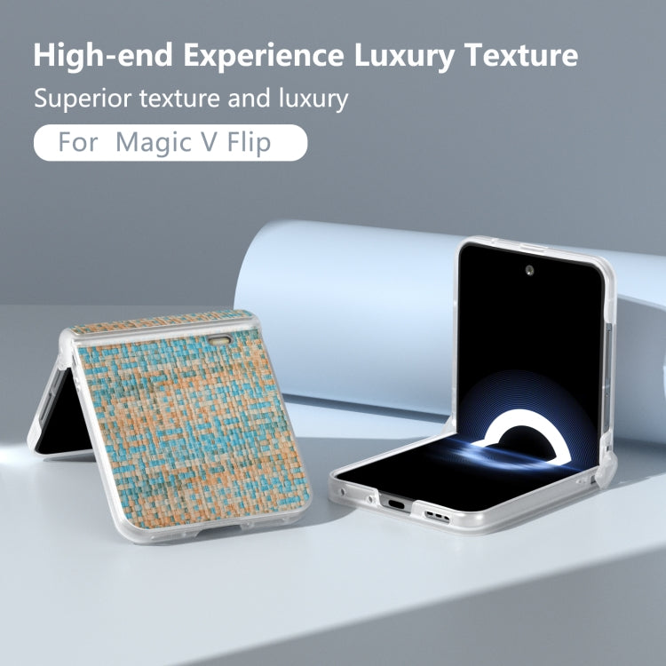 For Honor Magic V Flip Three Parts Frosted Translucent Frame Color Lattice Texture PU Phone Case
