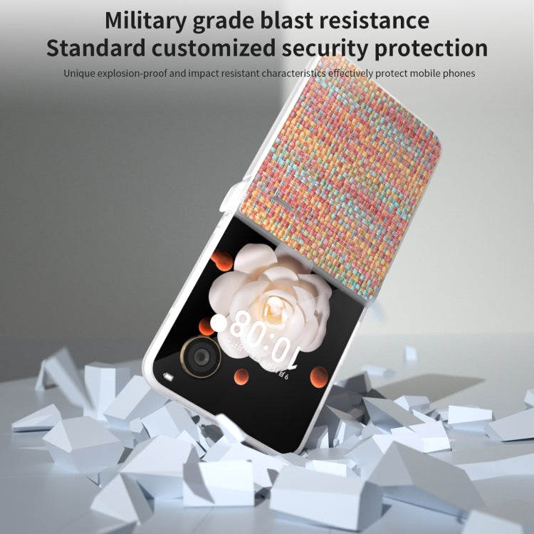 For Honor Magic V Flip Three Parts Frosted Translucent Frame Color Lattice Texture PU Phone Case