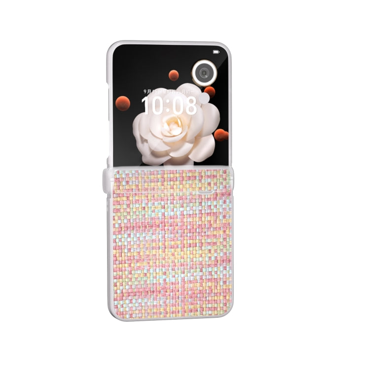 For Honor Magic V Flip Three Parts Frosted Translucent Frame Color Lattice Texture PU Phone Case