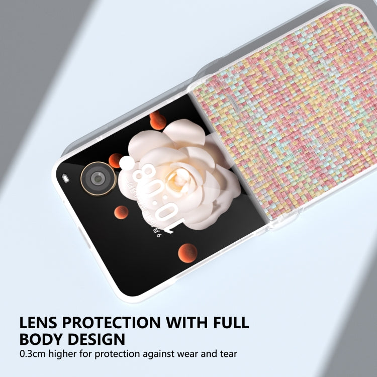 For Honor Magic V Flip Three Parts Frosted Translucent Frame Color Lattice Texture PU Phone Case