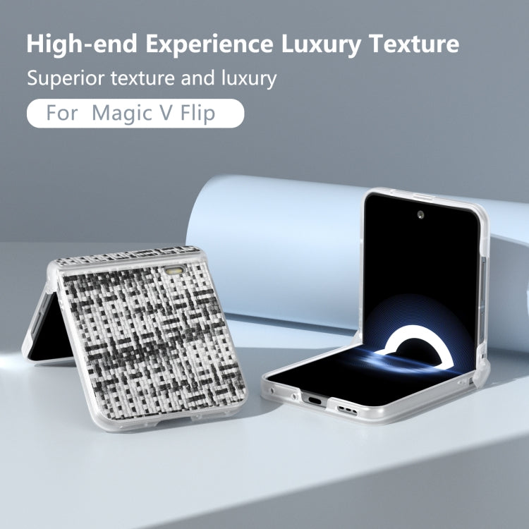 For Honor Magic V Flip Three Parts Frosted Translucent Frame Color Lattice Texture PU Phone Case