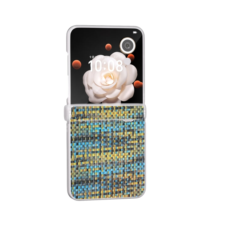 For Honor Magic V Flip Three Parts Frosted Translucent Frame Color Lattice Texture PU Phone Case