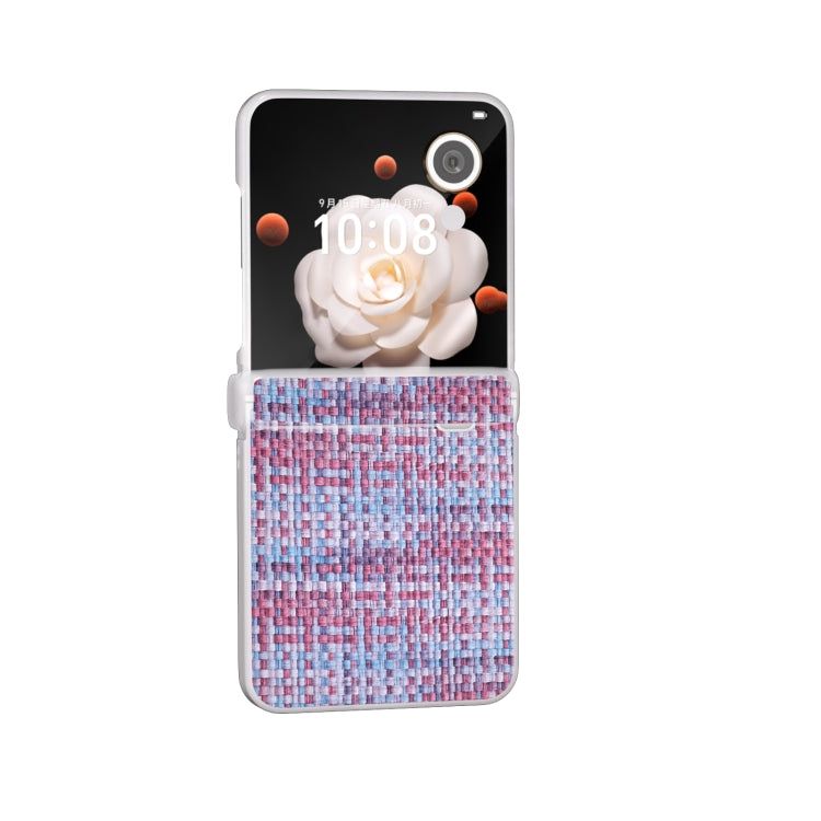 For Honor Magic V Flip Three Parts Frosted Translucent Frame Color Lattice Texture PU Phone Case