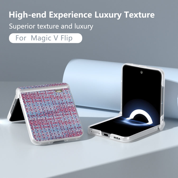 For Honor Magic V Flip Three Parts Frosted Translucent Frame Color Lattice Texture PU Phone Case