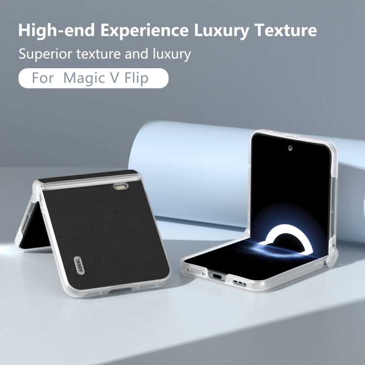 For Honor Magic V Flip ABEEL Three Parts Frosted Translucent Frame Genuine Leather Wave Phone Case