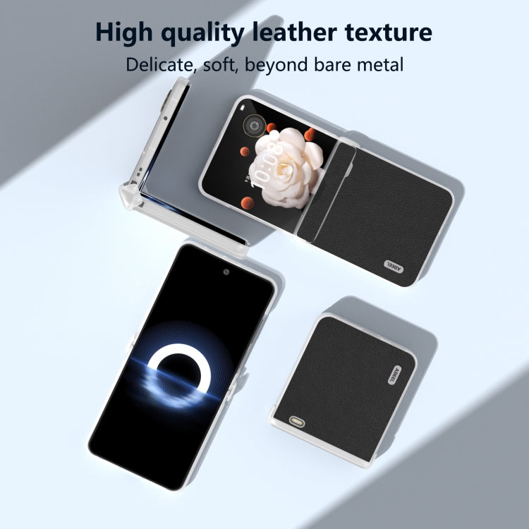 For Honor Magic V Flip ABEEL Three Parts Frosted Translucent Frame Genuine Leather Wave Phone Case