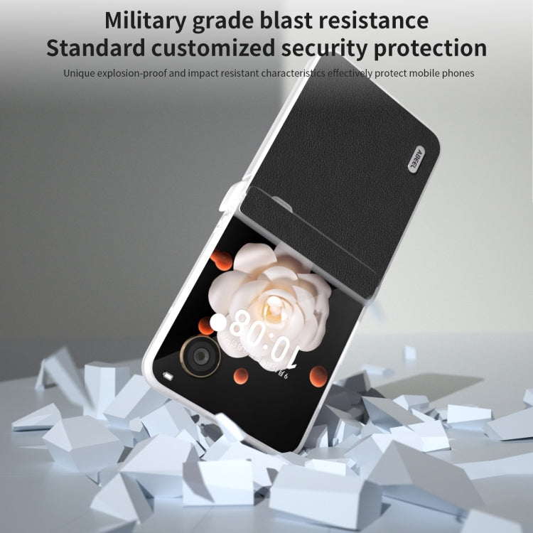 For Honor Magic V Flip ABEEL Three Parts Frosted Translucent Frame Genuine Leather Wave Phone Case