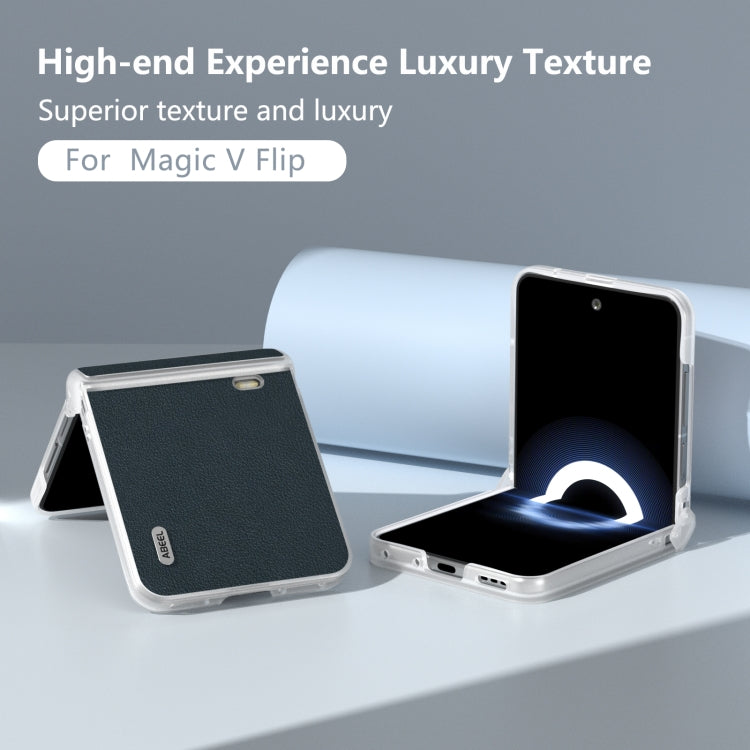 For Honor Magic V Flip ABEEL Three Parts Frosted Translucent Frame Genuine Leather Wave Phone Case
