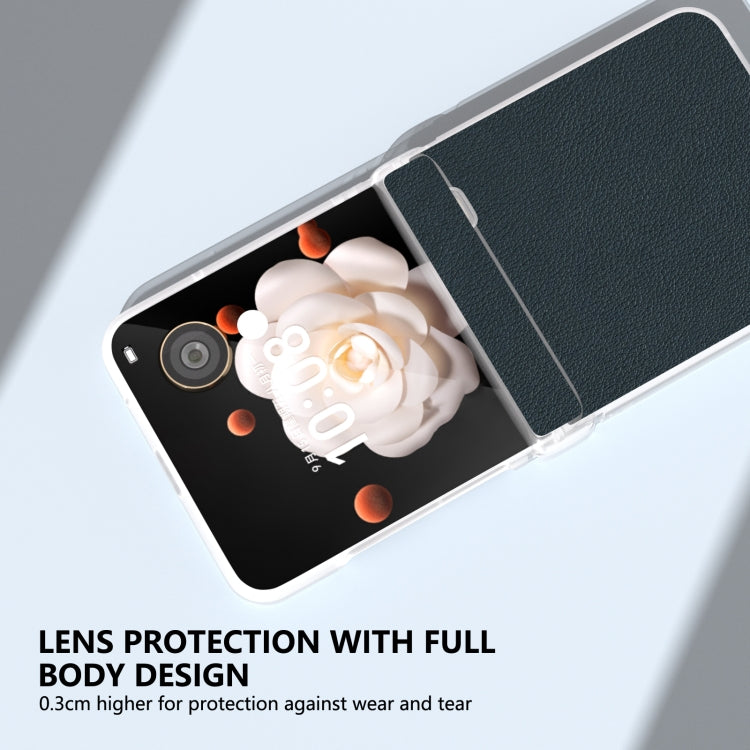 For Honor Magic V Flip ABEEL Three Parts Frosted Translucent Frame Genuine Leather Wave Phone Case