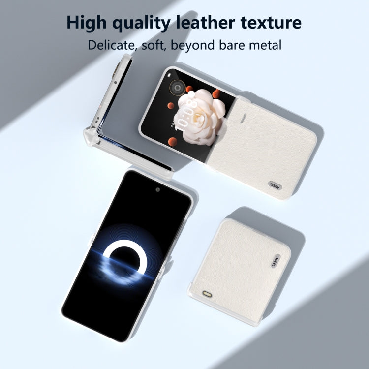 For Honor Magic V Flip ABEEL Three Parts Frosted Translucent Frame Genuine Leather Wave Phone Case